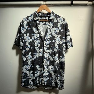 Blue Floral Short Sleeve Button Up